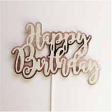 TOPO BOLO 2D GLITTER "HAPPY BIRTHDAY" PRATA