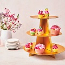 STAND TRÊS NÍVEIS PARA CUPCAKES COR OURO