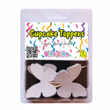 TOPOS CUPCAKES BORBOLETAS PRATA GLITTER PACK 6