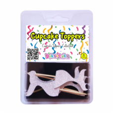 TOPOS CUPCAKES CAUDA SEREIA PRATA GLITTER PACK 6
