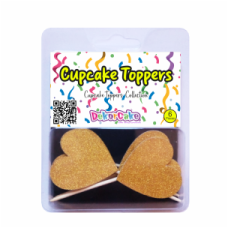 TOPOS CUPCAKES CORAÇÕES OURO GLITTER PACK 6