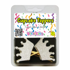 TOPOS CUPCAKES COROAS PRATA GLITTER PACK 6