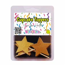 TOPOS CUPCAKES ESTRELAS OURO GLITTER PACK 6
