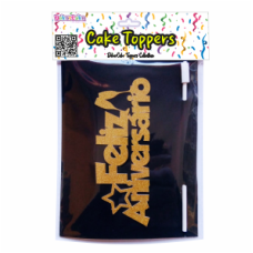 TOPO BOLO FELIZ ANIVERSÁRIO OURO GLITTER