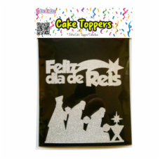 TOPOS BOLO FELIZ DIA DE REIS PRATA GLITTER PACK 3