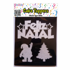 TOPOS BOLO FELIZ NATAL PRATA GLITTER PACK 3