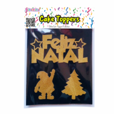 TOPOS BOLO FELIZ NATAL OURO GLITTER PACK 3