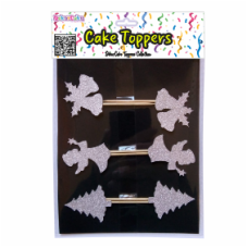TOPOS CUPCAKES FIGURAS NATAL PRATA GLITTER PACK 6