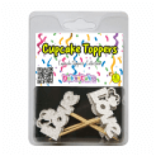 TOPOS CUPCAKES LOVE PRATA GLITTER PACK 6