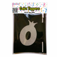 TOPO BOLO NÚMERO 0 COROA PRATA GLITTER