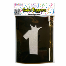 TOPO BOLO NÚMERO 1 COROA PRATA GLITTER