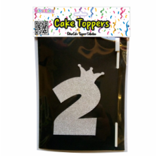 TOPO BOLO NÚMERO 2 COROA PRATA GLITTER
