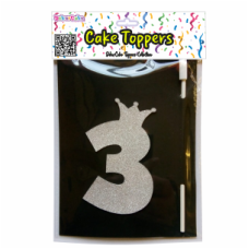 TOPO BOLO NÚMERO 3 COROA PRATA GLITTER