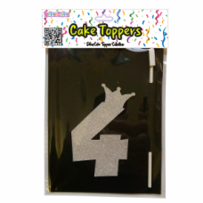TOPO BOLO NÚMERO 4 COROA PRATA GLITTER
