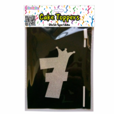 TOPO BOLO NÚMERO 7 COROA PRATA GLITTER
