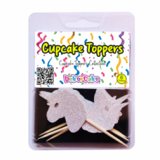 TOPOS CUPCAKES UNICÓRNIO PRATA GLITTER PACK 6
